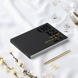 Charcoal Gold Bold Date Typography Wedding Guest Book