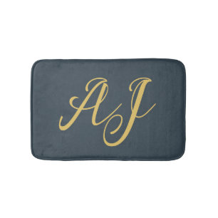Charcoal Gold Color Monogram Professional Initial Bath Mat