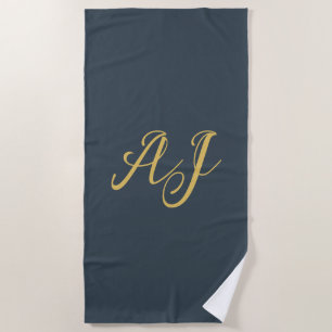 Charcoal Gold Color Monogram Professional Initial Beach Towel