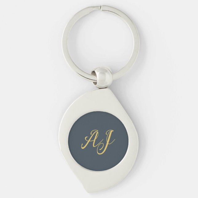 Charcoal Gold Color Monogram Professional Initial Key Ring (Front)