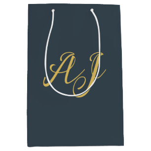 Charcoal Gold Color Monogram Professional Initial Medium Gift Bag
