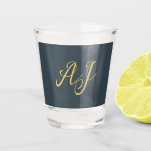 Charcoal Gold Color Monogram Professional Initial Shot Glass