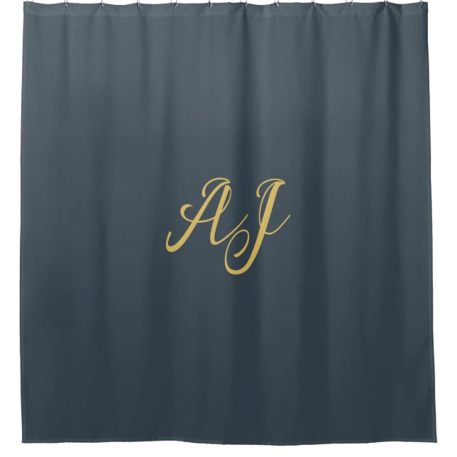 Charcoal Gold Color Monogram Professional Initial Shower Curtain (Front)