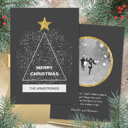 Charcoal Gold Modern Geometric Tree Christmas Holiday Card
