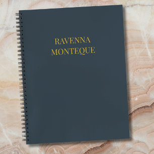 Charcoal Gold Name Personalised Custom Luxury Gift Notebook