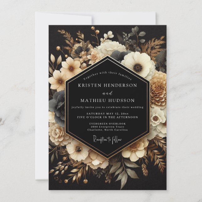 Charcoal Gold Nocturne Wedding Invitation (Front)