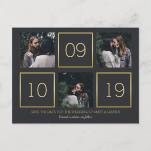 Charcoal & Gold   Photo Collage Save the Date Announcement Postcard