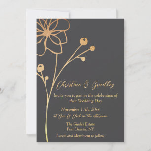 Charcoal & Gold Photo QR Code Wedding Invitation