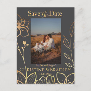 Charcoal & Gold Save the Date Photo Postcard