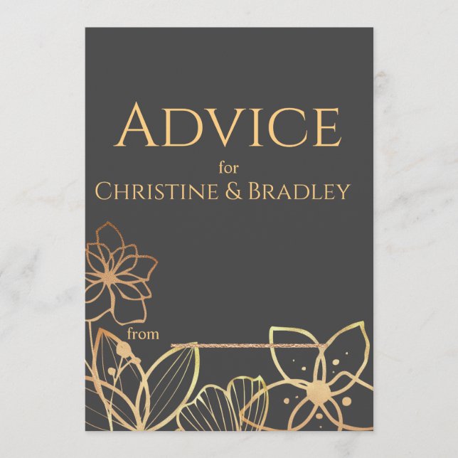 Charcoal & Gold Wedding  Advice Card (Front)
