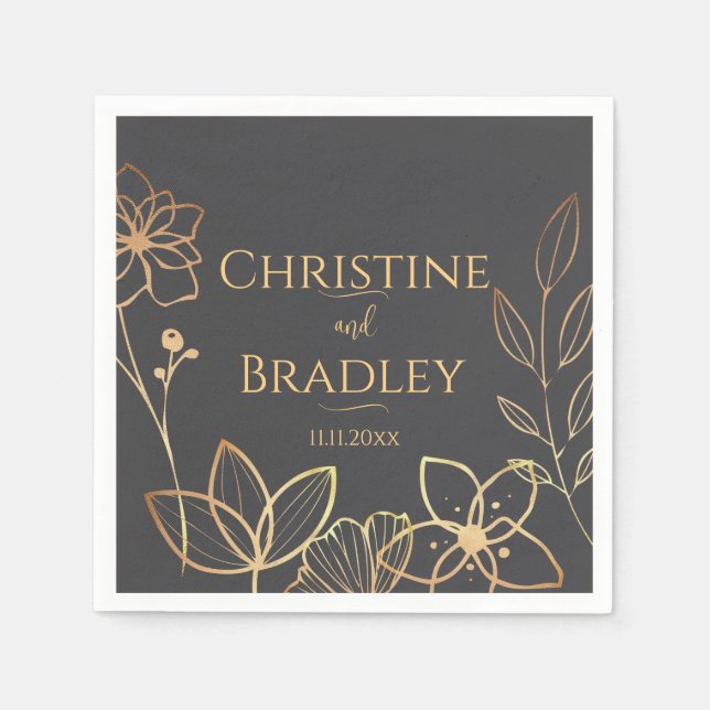 Charcoal & Gold Wedding Napkin (Front)
