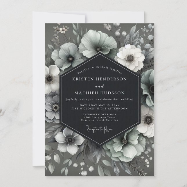 Charcoal Gothic Anemone Wedding Invitation (Front)