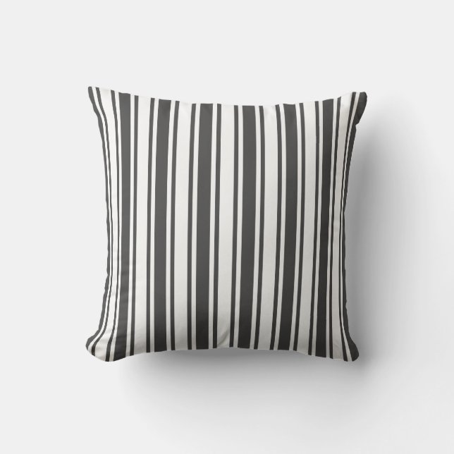 Charcoal gray and white candy stripes cushion (Front)