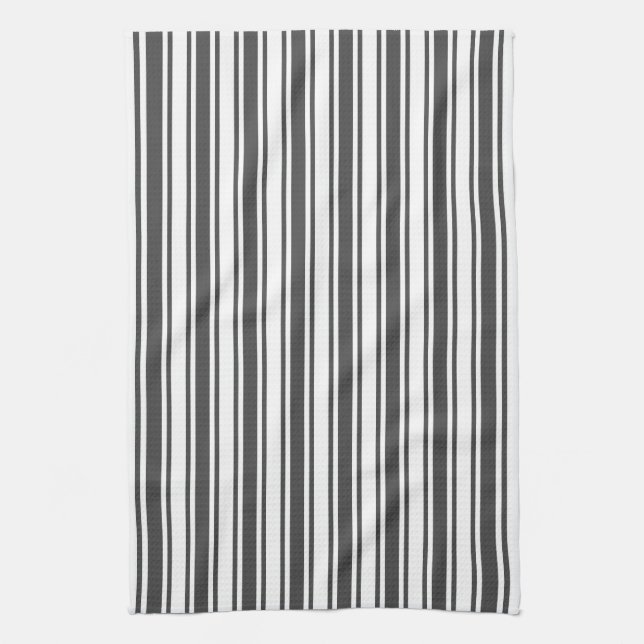 Charcoal gray and white candy stripes tea towel (Vertical)