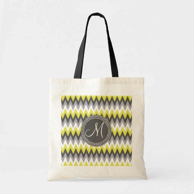CHARCOAL GRAY AND YELLOW CHEVRON TOTE BAG (Front)