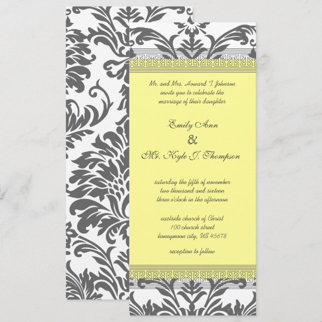 Charcoal Gray and Yellow Wedding Invitations (Front/Back)