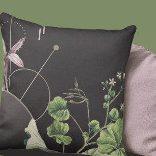 Charcoal Gray Artistic Abstract Botanical Cushion