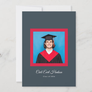 Charcoal Gray Crimson White High School Photo Grad Announcement