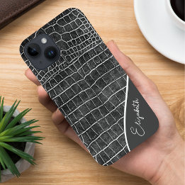 Charcoal Gray Crocodile Personalized Case-Mate iPhone 14 Case