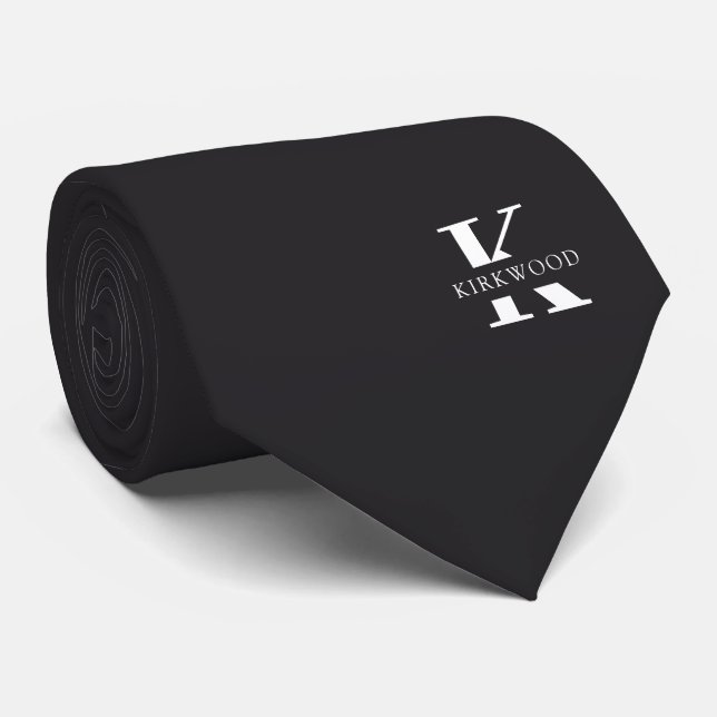 Charcoal Gray Elegant Monogram + Name | Two-Sided Tie (Rolled)