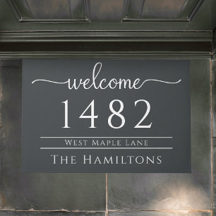 charcoal gray family name personalized address  doormat