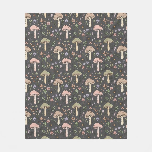 Charcoal Gray Fungi Cozy Neutral Housewarming Gift Fleece Blanket (Front)