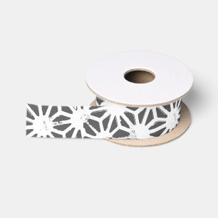 Charcoal gray geometric pattern satin ribbon