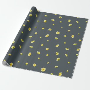 Charcoal Gray Japanese Winter Cosmos Floral Patter Wrapping Paper