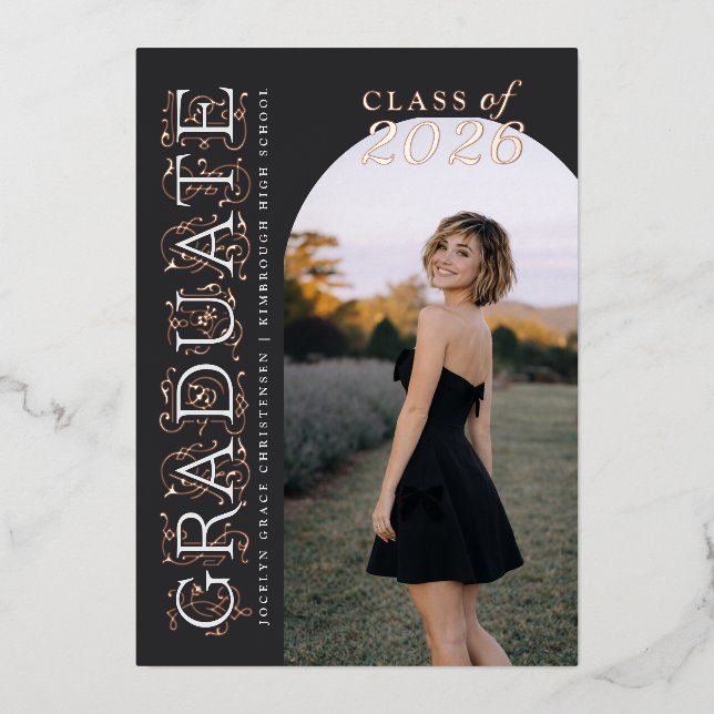 Charcoal Gray Photo Graduation Rose Gold (Front)