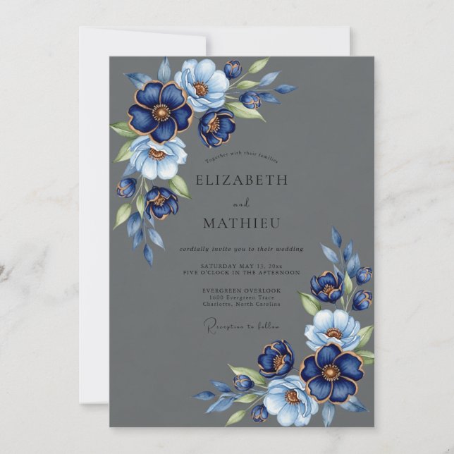 Charcoal Gray Resplendent Winter Wedding Invitation (Front)