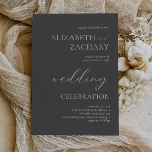 Charcoal Gray White Script Wedding Celebration Invitation