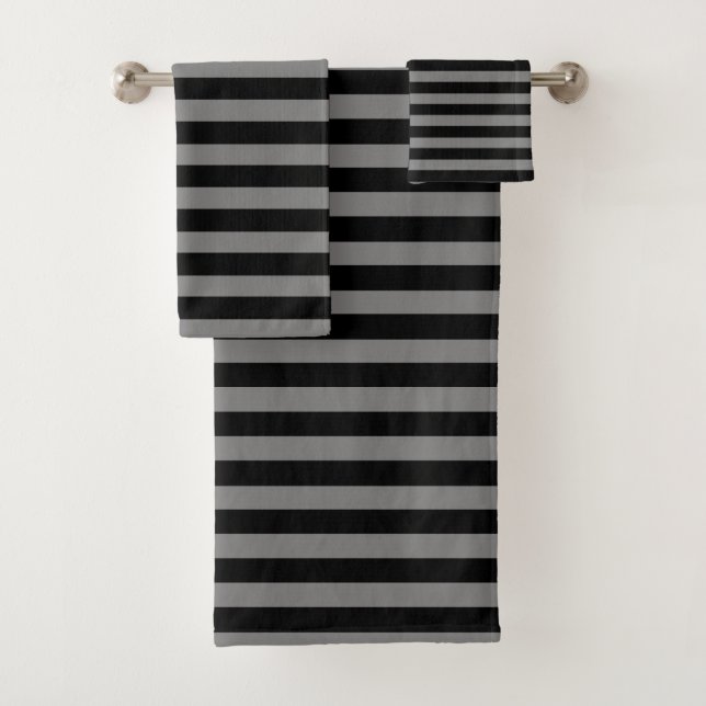 Charcoal Grey and Black Stripes Bath Towel Set (Insitu)