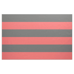 Charcoal Grey and Coral Wide Stripes Large Scale Fabric