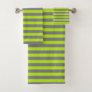 Charcoal Grey and Lime Green Stripes Bath Towel Set