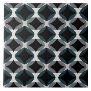 Charcoal Grey and Teal Curved Diamond Geometry Ceramic Tile