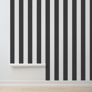 Charcoal Grey and White Bold Vertical Stripes Wallpaper