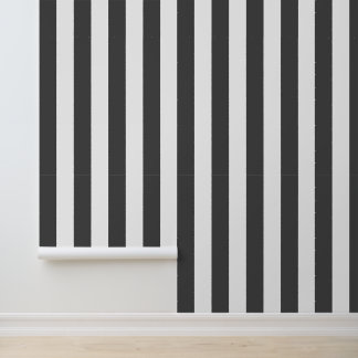 Charcoal Grey and White Bold Vertical Stripes Wallpaper