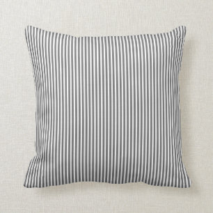 Charcoal Grey and White Cabana Stripes Cushion