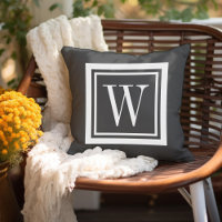 Charcoal Grey and White Classic Square Monogram