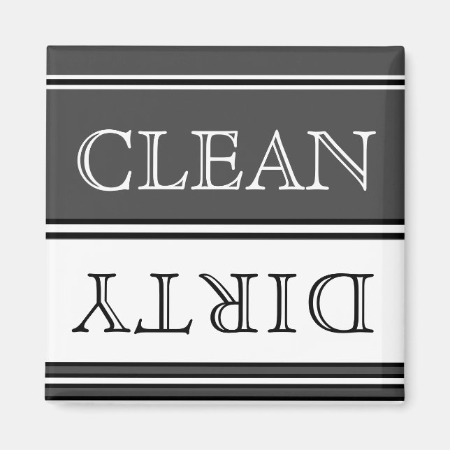 Charcoal Grey and White Dishwasher Dirty Clean Magnet (Front)