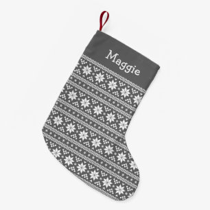 Charcoal Grey and White Fair Isle Monogram Small Christmas Stocking
