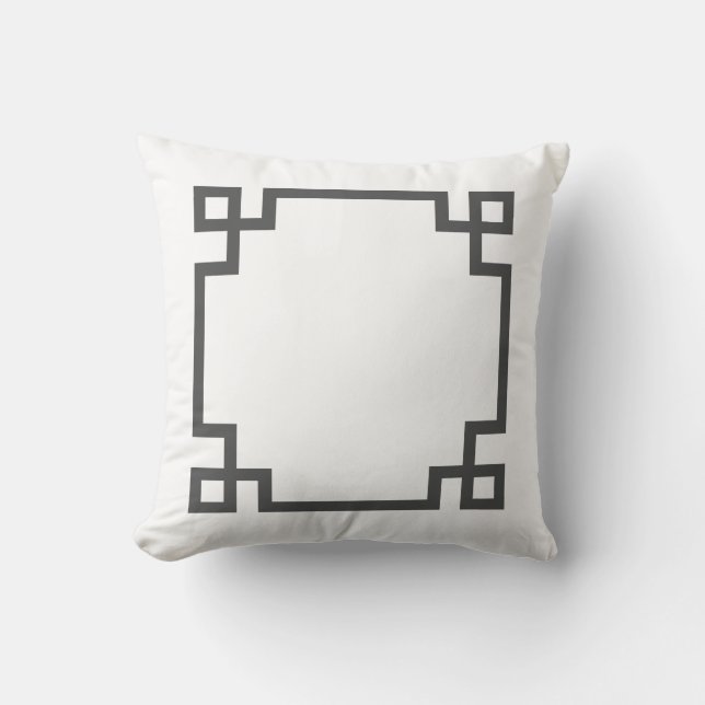 Charcoal Grey and White Greek Key Cushion (Front)