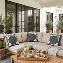 Charcoal Grey and White Greek Key