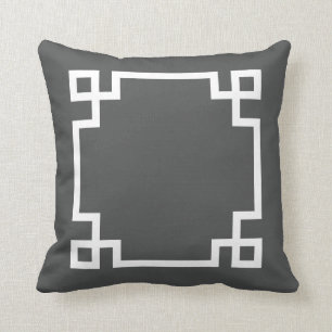 Charcoal Grey and White Greek Key Cushion