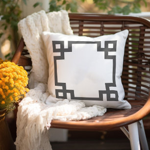 Charcoal Grey and White Greek Key   Editable Colou Cushion
