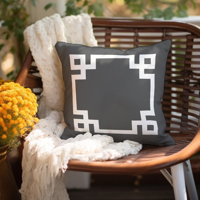 Charcoal Grey and White Greek Key | Editable Colou Cushion (Creator Uploaded)