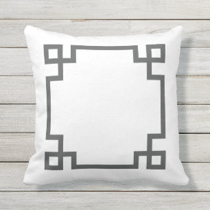 Charcoal Grey and White Greek Key Outdoor Cushion