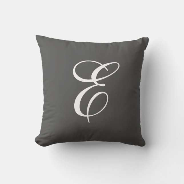 Charcoal Grey and White Monogram Throw Pillow (Front)