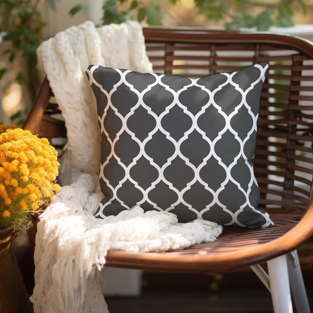 Charcoal Grey and White Moroccan Pattern Cushion (Creator Uploaded)
