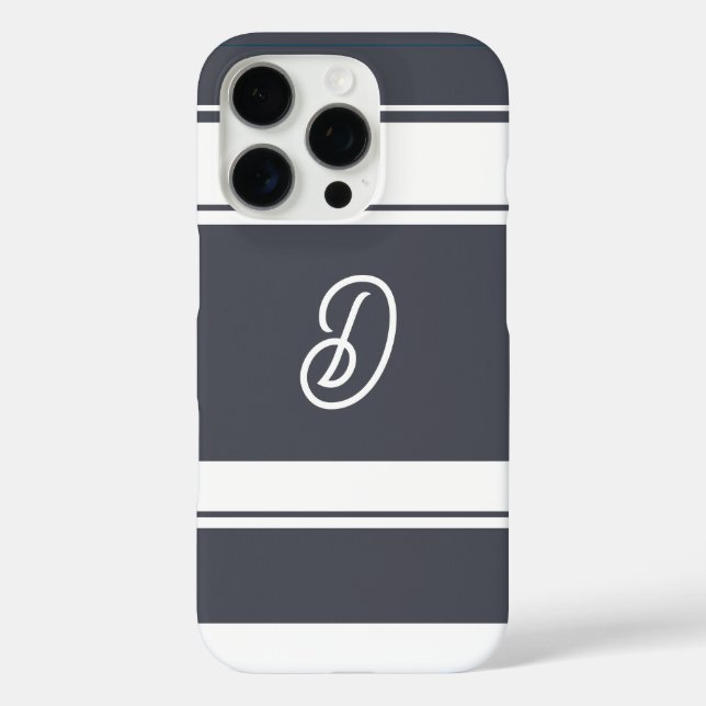 Charcoal Grey and  White Stripes Pattern Monogram Case-Mate iPhone Case (Back)